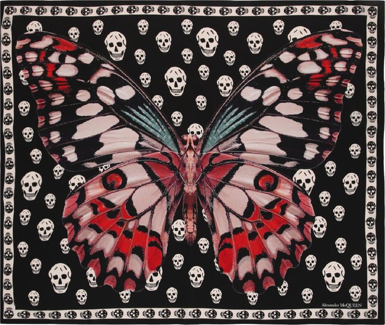 Alexander McQueen Giant Butterfly and Skull Scarf 'Grey'