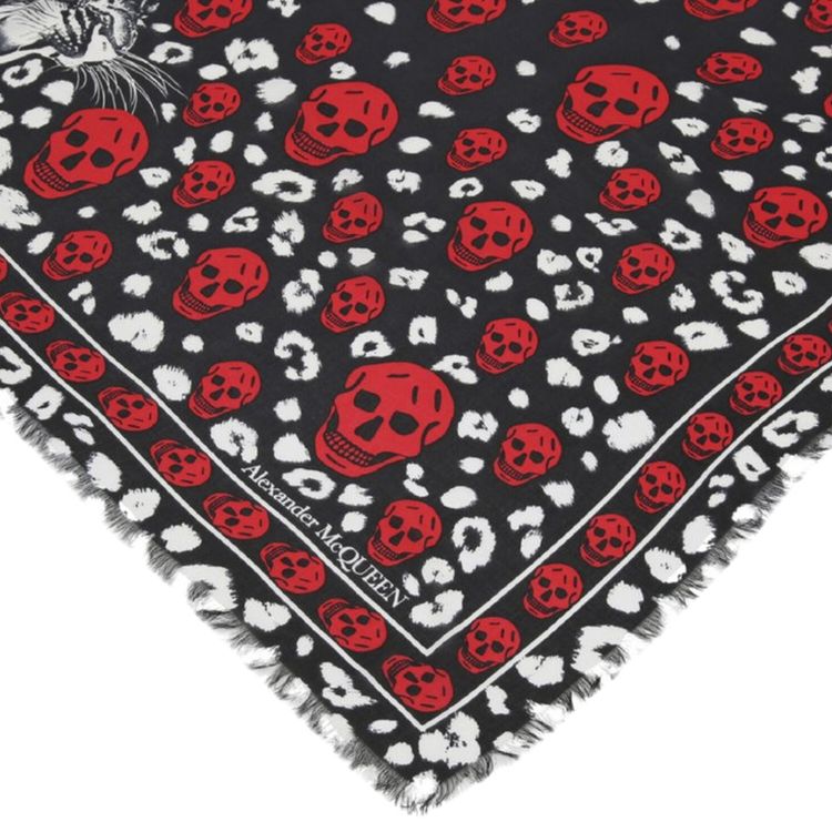 Alexander McQueen Classic Seasonal Leopard Scarf Black