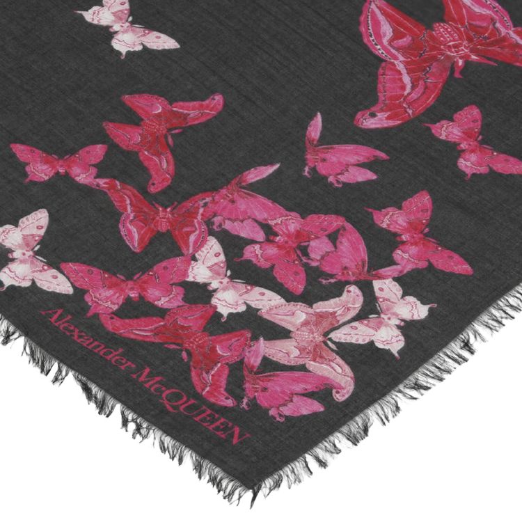 Alexander McQueen Butterflies Skull Scarf Black