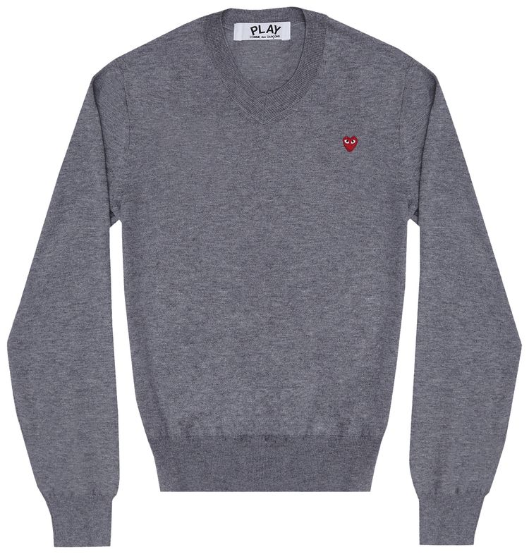 Comme des Garcons PLAY Small Heart V Neck Pullover Grey