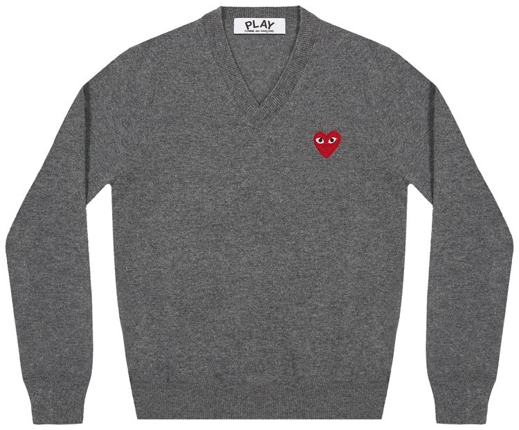 Comme des Garcons PLAY Heart V Neck Pullover Grey