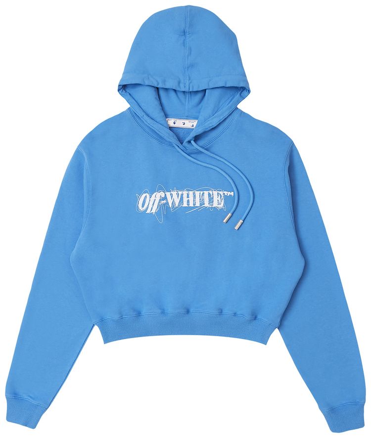 Off White Pen Logo Crop Hoodie Bluewhite