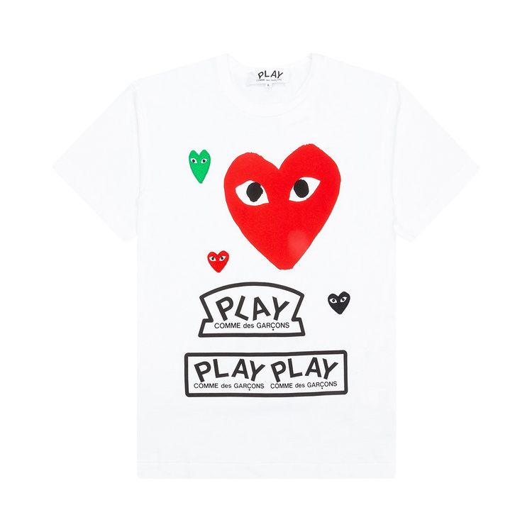 Comme des Garcons PLAY Red Multi Logo Short Sleeve T Shirt White