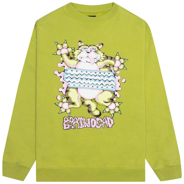 Brain Dead Relaxed Cat Crewneck Olive