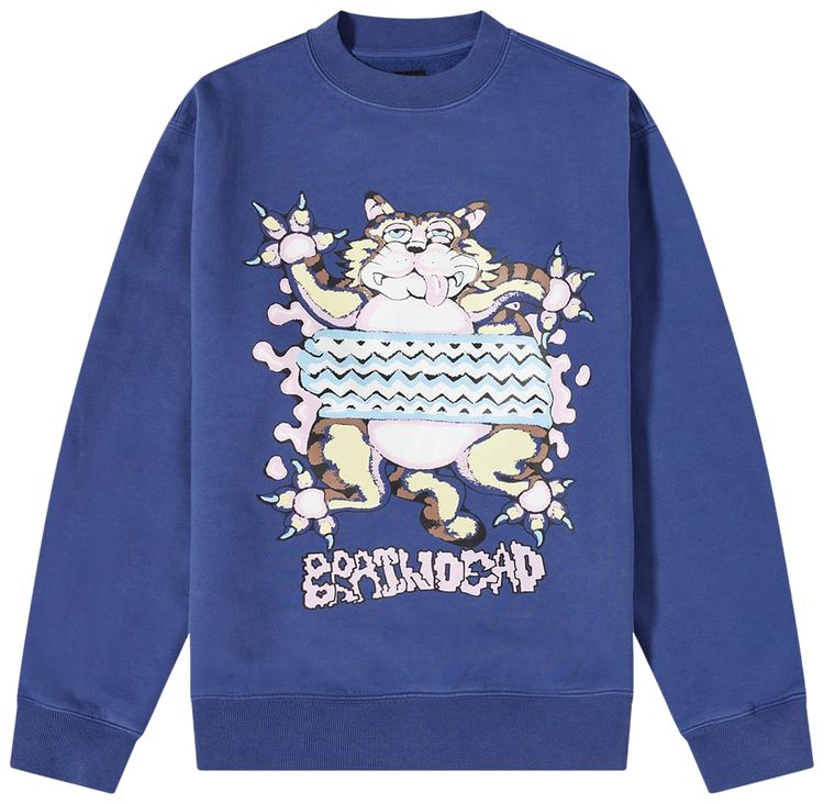 Brain Dead Relaxed Cat Crewneck Washed Navy