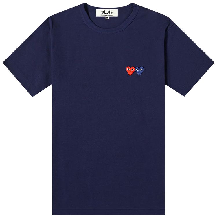 Comme des Garcons PLAY Navy  Red Double Heart T Shirt Navy