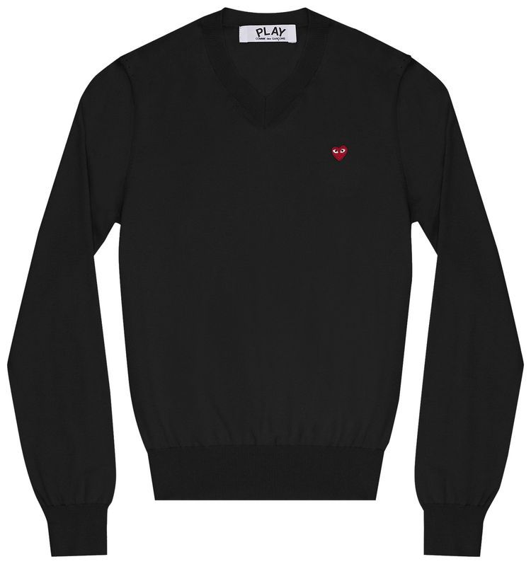 Comme des Garcons PLAY Red Heart Patch V Neck Sweater Black