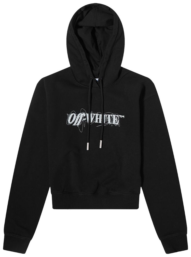 Off White Pen Logo Crop Hoodie BlackWhite