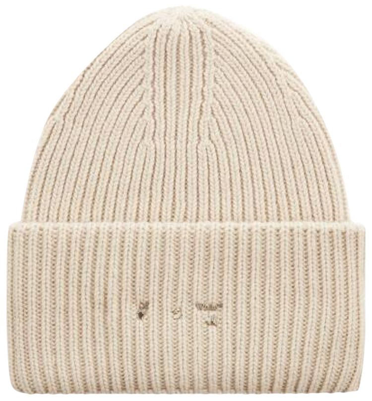 Off White Ribbed Beanie Beige