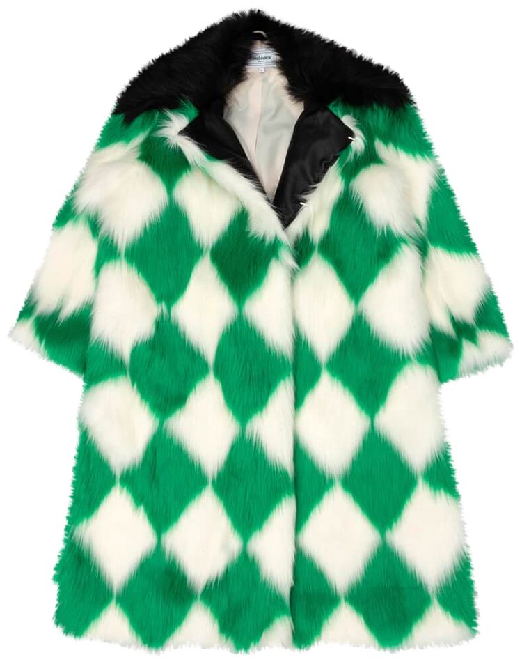 Casablanca Harlequin Faux Fur Coat GreenOff White