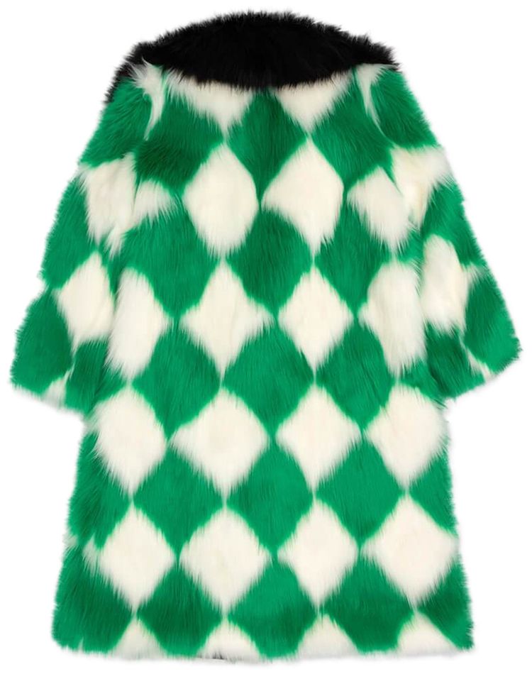 Casablanca Harlequin Faux Fur Coat GreenOff White