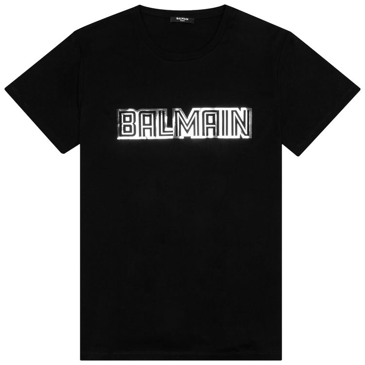 Balmain Metallic Embossed T Shirt NoirArgent
