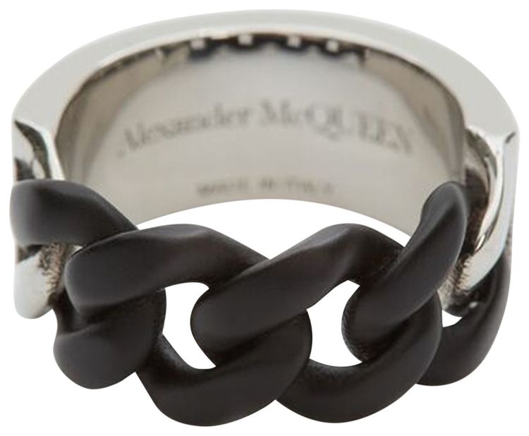 Alexander McQueen Identity Chain Ring BlackSilver