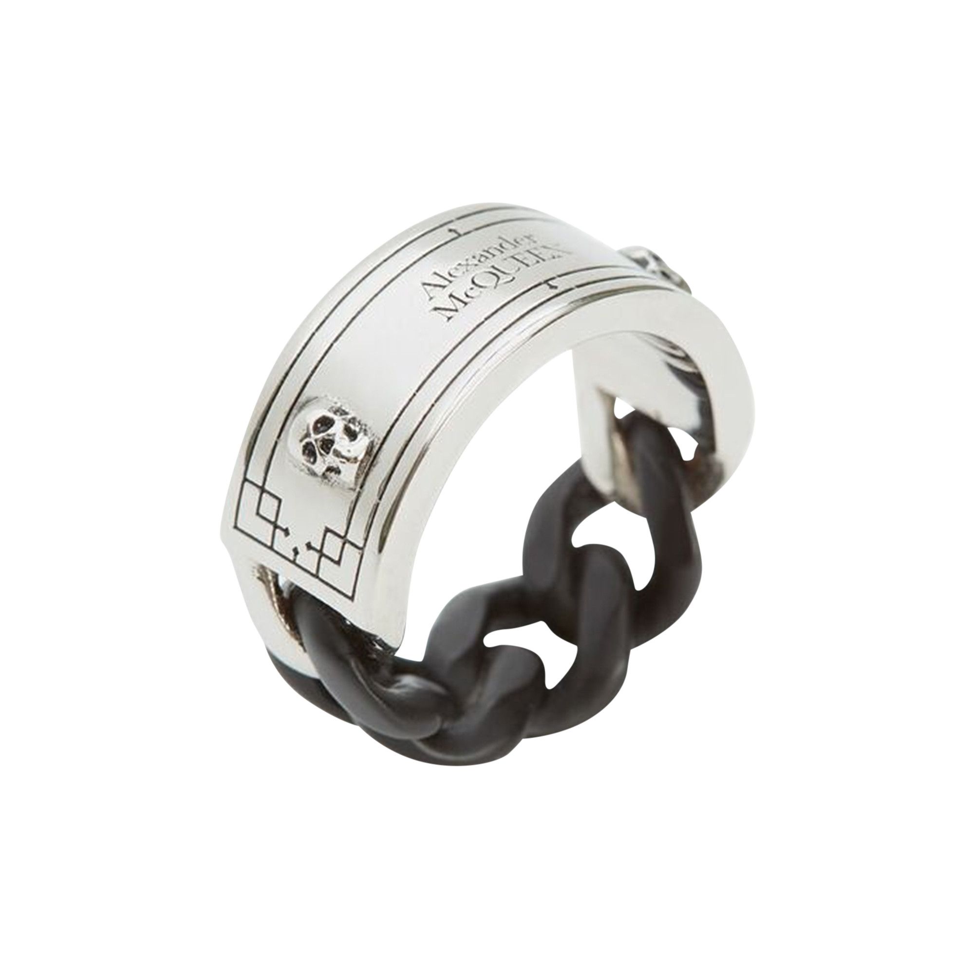 Buy Alexander McQueen Identity Chain Ring 'Black/Silver