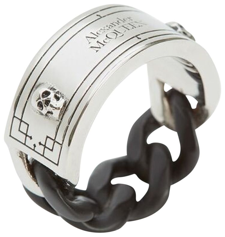 Alexander McQueen Identity Chain Ring BlackSilver