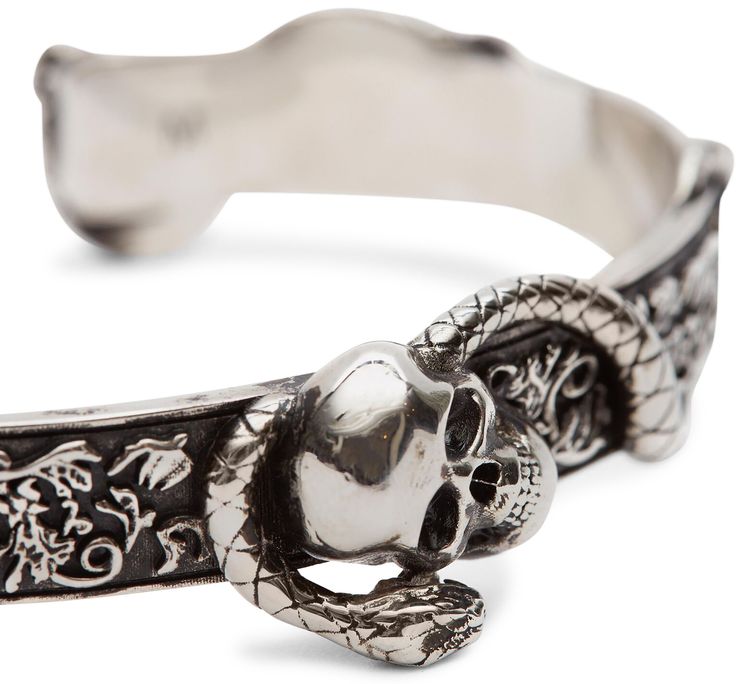 Alexander McQueen Skull and Snake Bracelet Antique Silver