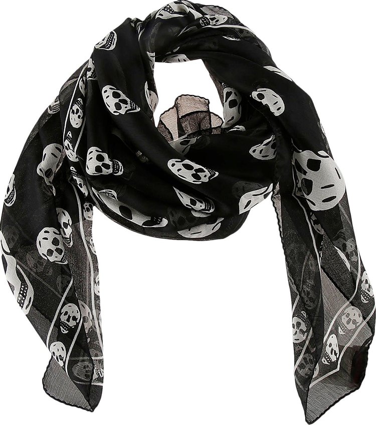 Alexander McQueen Skull Silk Scarf BlackWhite