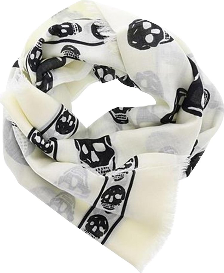 Alexander McQueen Skull Silk Blend Scarf WhiteBlack