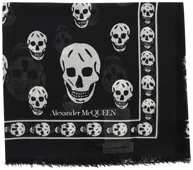 Alexander McQueen Skull Silk Blend Scarf BlackWhite