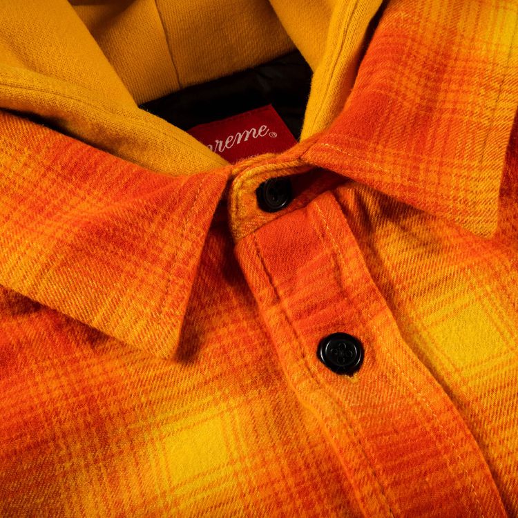 Supreme Hooded Flannel Zip Up Shirt Orange
