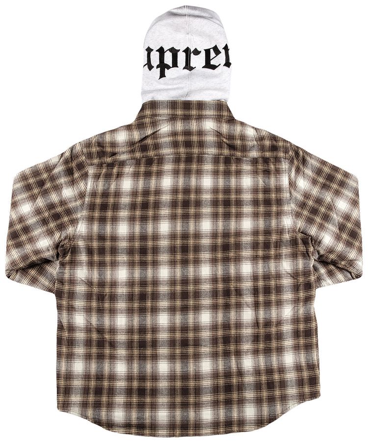 Supreme Hooded Flannel Zip Up Shirt Brown