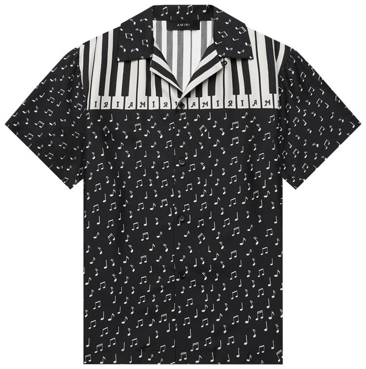 Amiri Music Notes Silk Twill Bowling Shirt Black