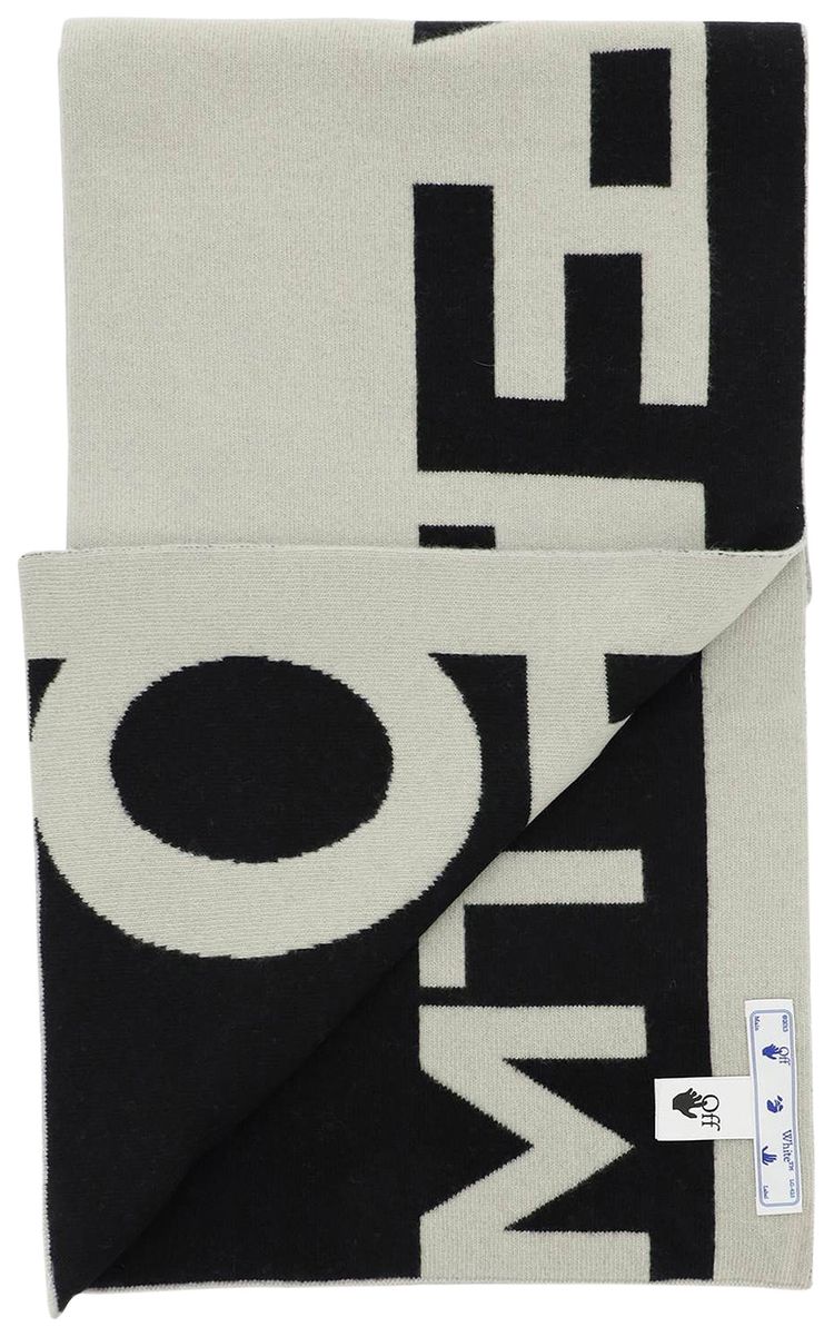 Off White Logo Felted Wool Scarf GreyBlack