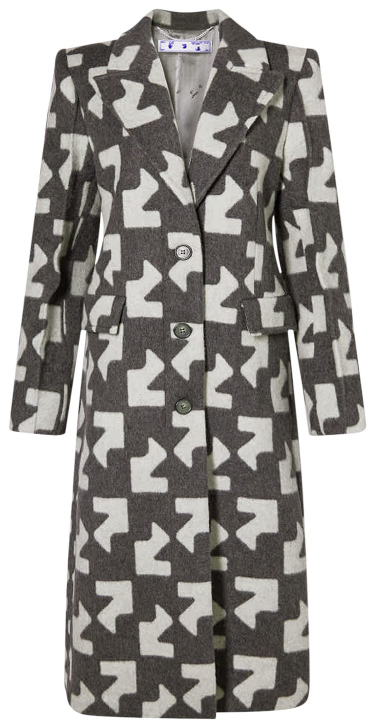 Off White Hairy Single Breast Coat Dark Grey