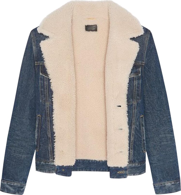 Saint Laurent Shearling Denim Jacket Dark Ice Blue