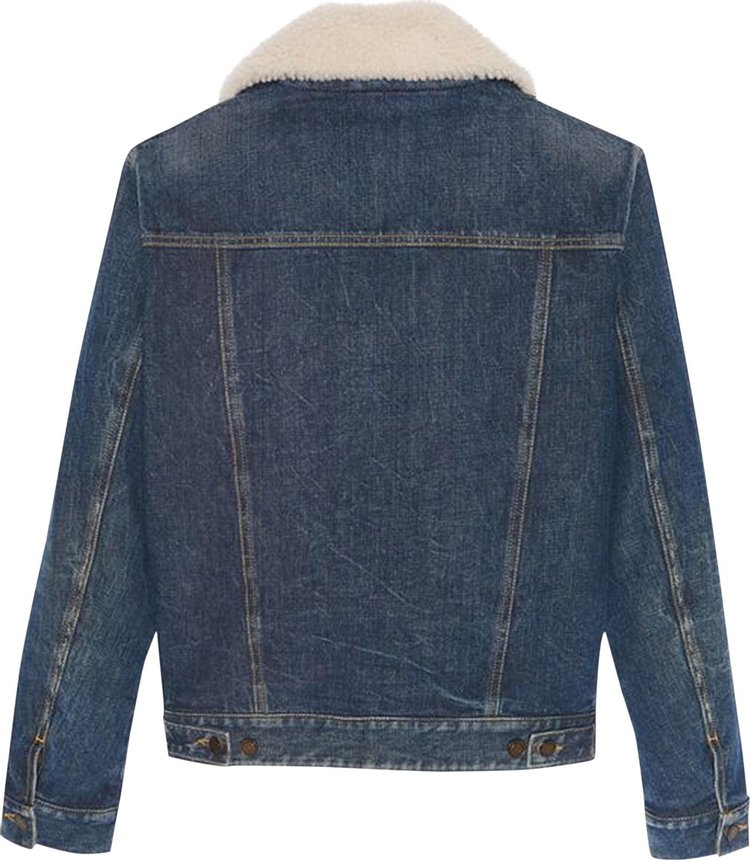 Saint Laurent Shearling Denim Jacket Dark Ice Blue