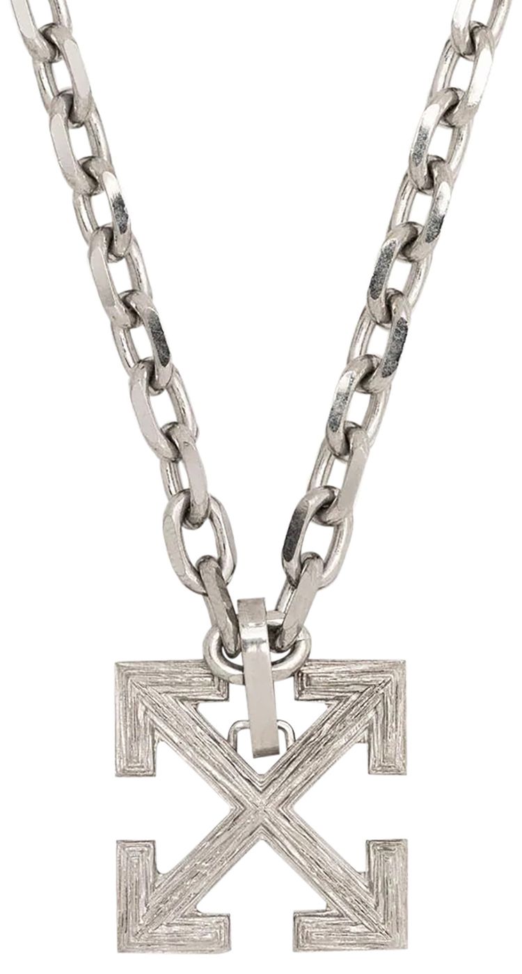 Off White Textured Arrow Necklace Metal