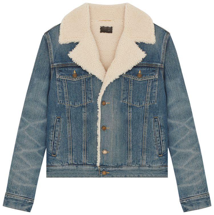 Saint Laurent Classic Denim Shearling Jacket Dark Blue