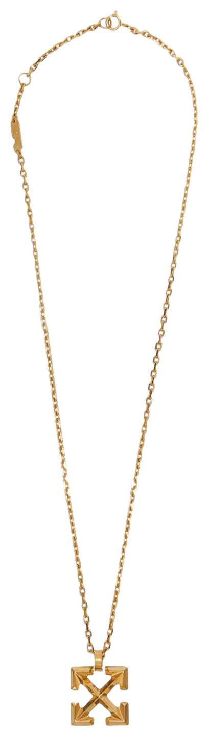 Off White Industrial Arrow Pendant Necklace Brass