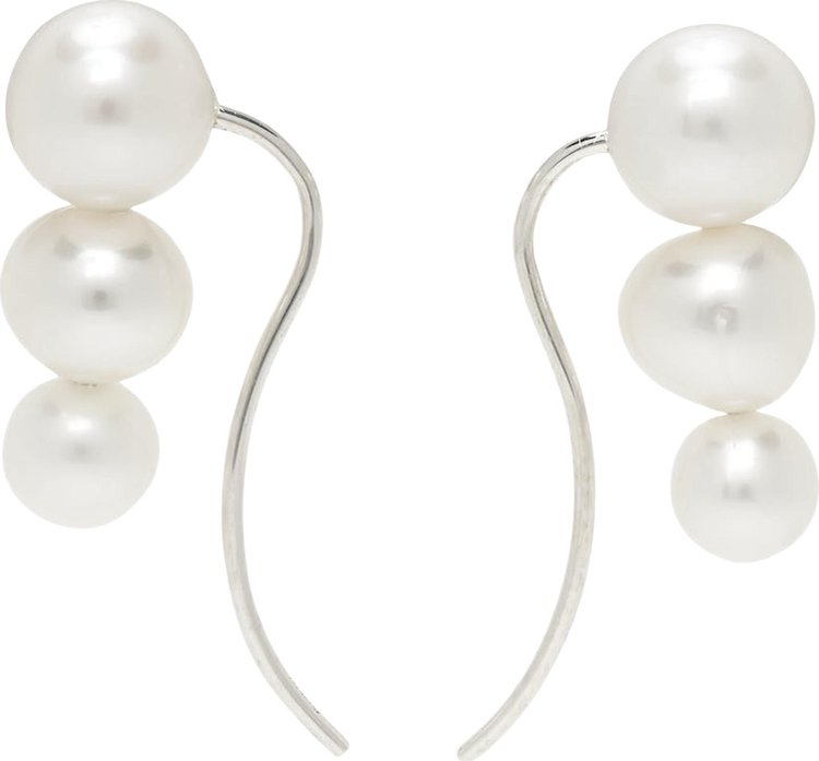 Buy Saskia Diez 3 Pearl Earrings 'Silver' - 8195 SILV | GOAT