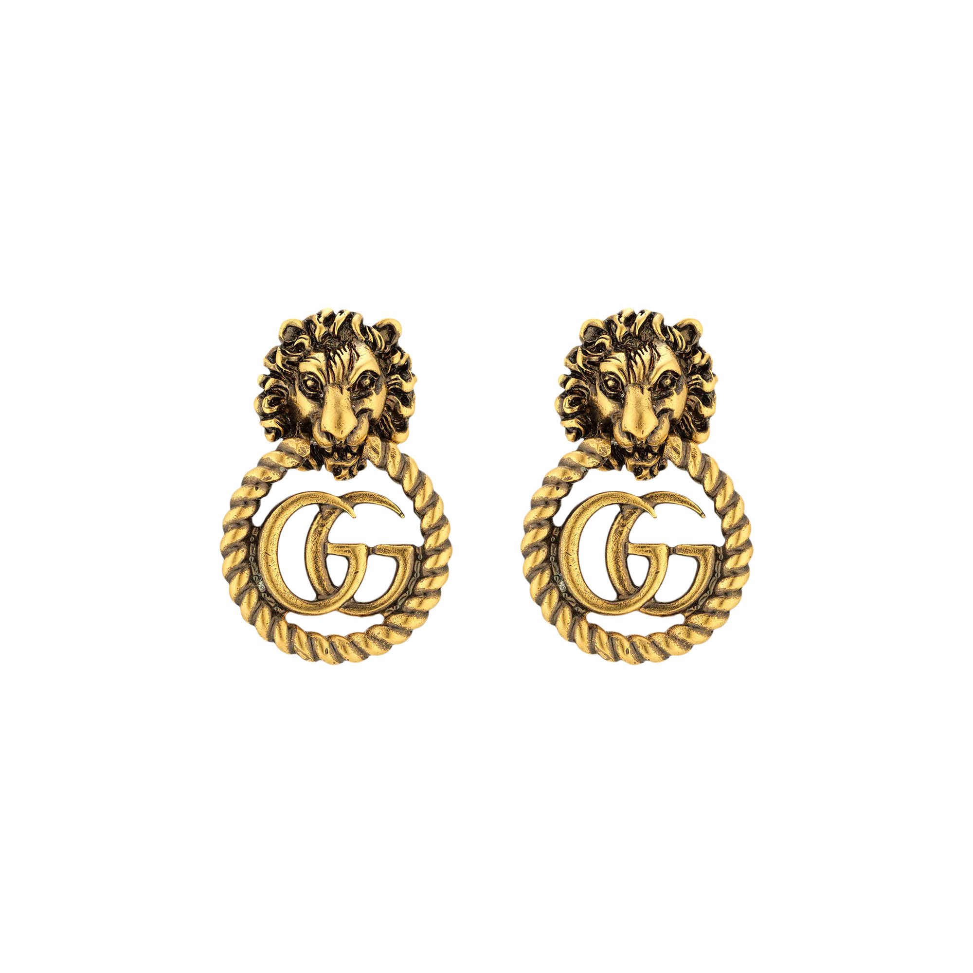Buy Gucci Lion Head Earrings With Double G 'Aged Gold Buy Gucci Lion Head Earrings With Double G 'Aged Gold