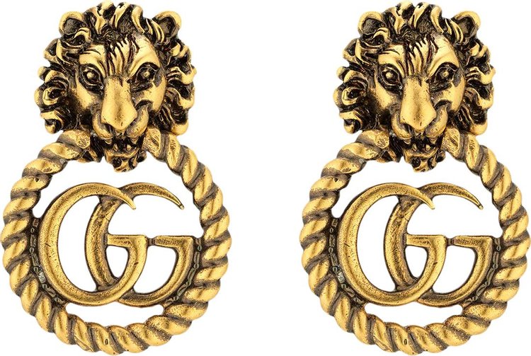 Gucci Lion Head Earrings With Double G 'Aged Gold'
