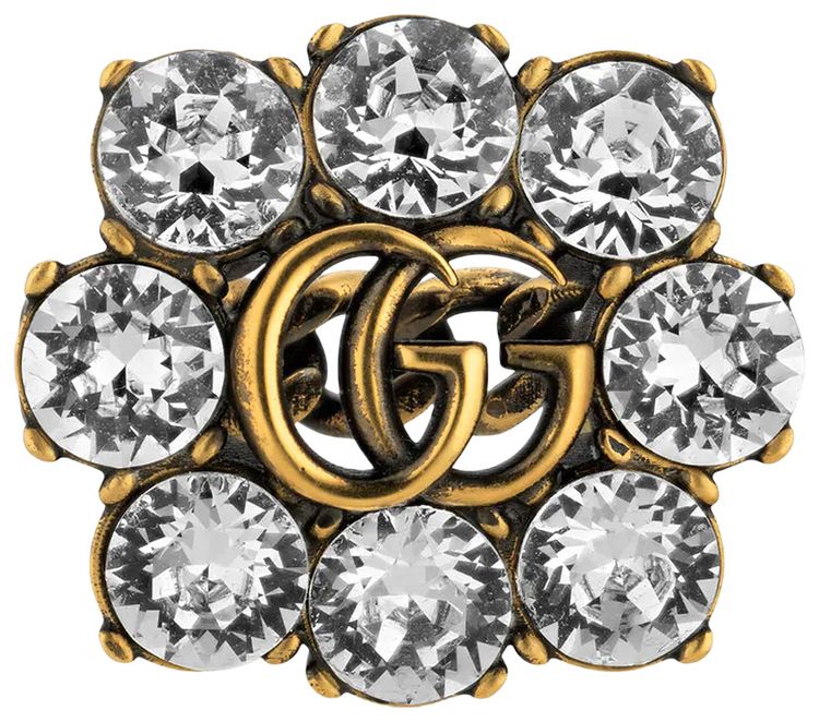 Gucci Crystal Double G Ring Aged Gold