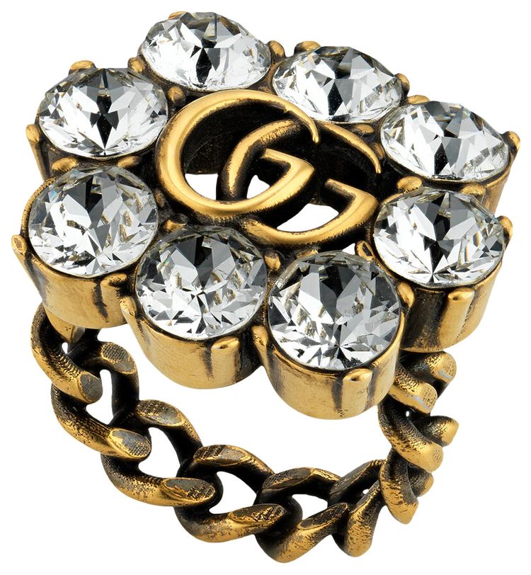 Gucci Crystal Double G Ring Aged Gold
