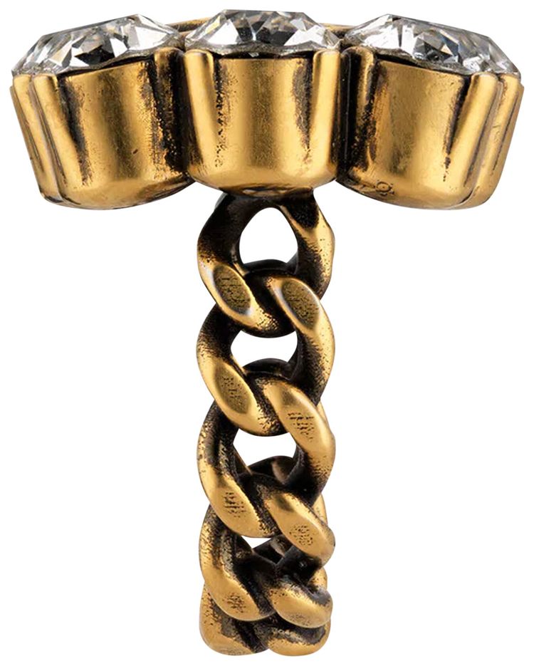 Gucci Crystal Double G Ring Aged Gold