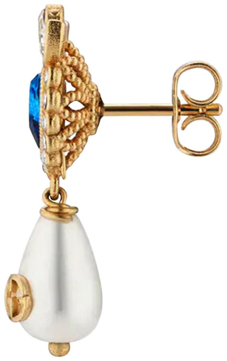 Gucci Crystal Heart Earrings Gold Metal