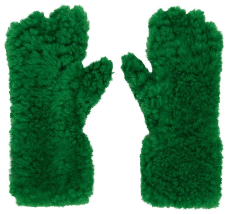 Bottega Veneta Green Shearling Gloves Parakeet