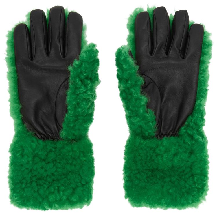 Bottega Veneta Green Shearling Gloves Parakeet