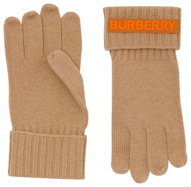 Burberry Logo Applique Cashmere Gloves Archive Beige