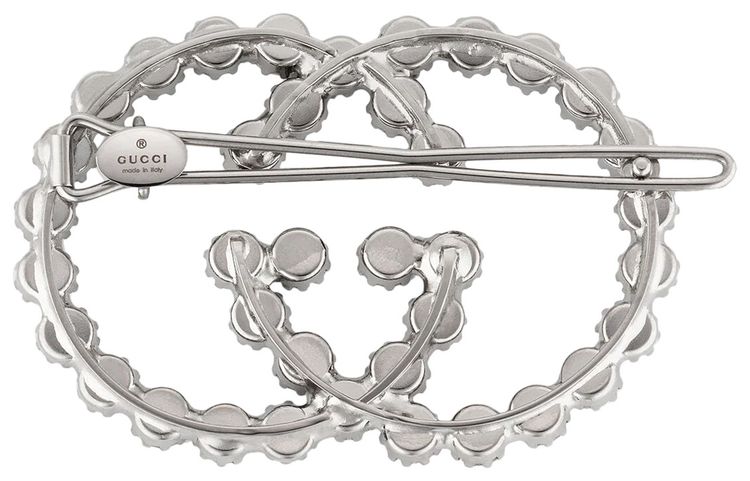 Gucci Crystal Interlocking G Hair Clip Shiny Palladium