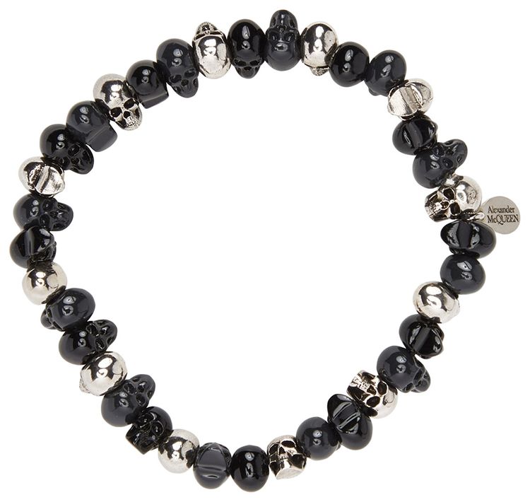 Alexander McQueen Beaded Skull Bracelet Silver