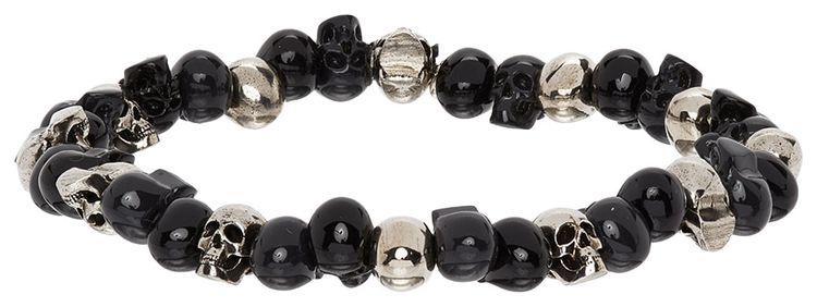 Alexander McQueen Beaded Skull Bracelet Silver