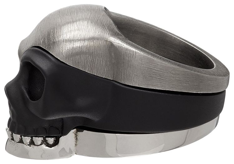 Alexander McQueen Divided Skull Ring SilverBlack