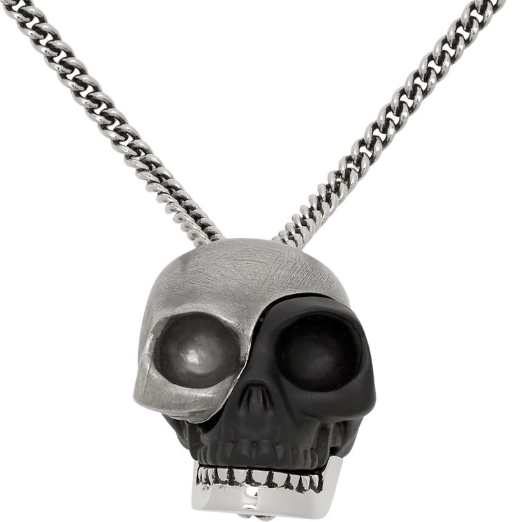 Alexander McQueen Divided Skull Pendant Necklace SilverBlack