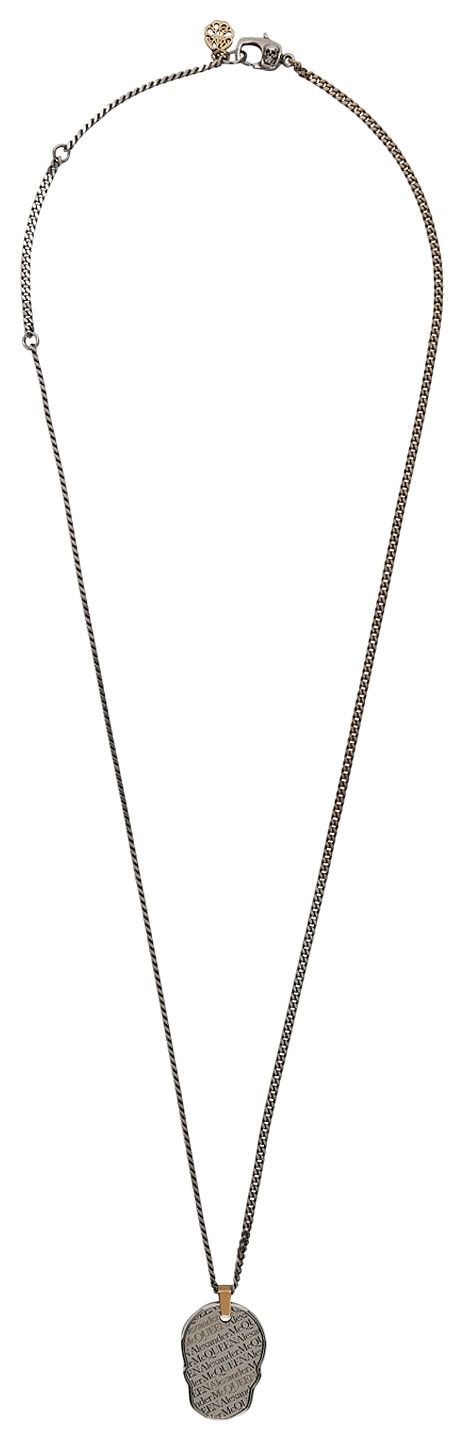 Alexander McQueen Skull Tag Necklace GunmetalGold