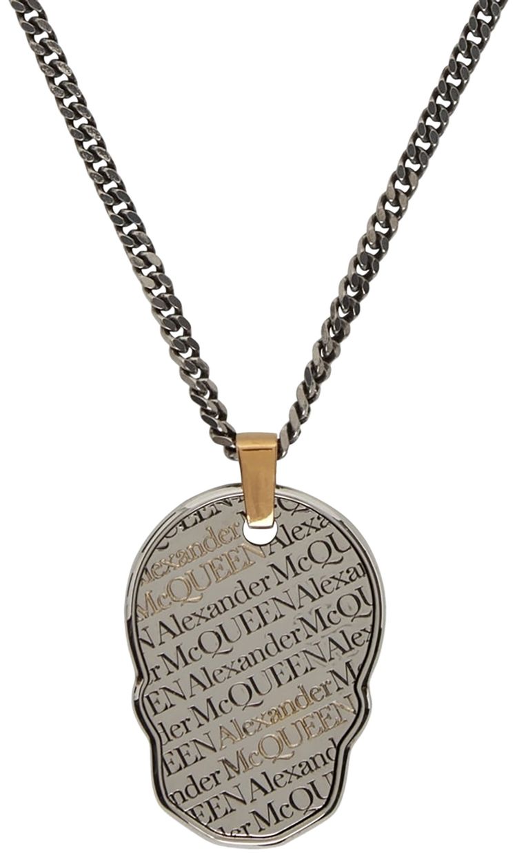 Alexander McQueen Skull Tag Necklace GunmetalGold
